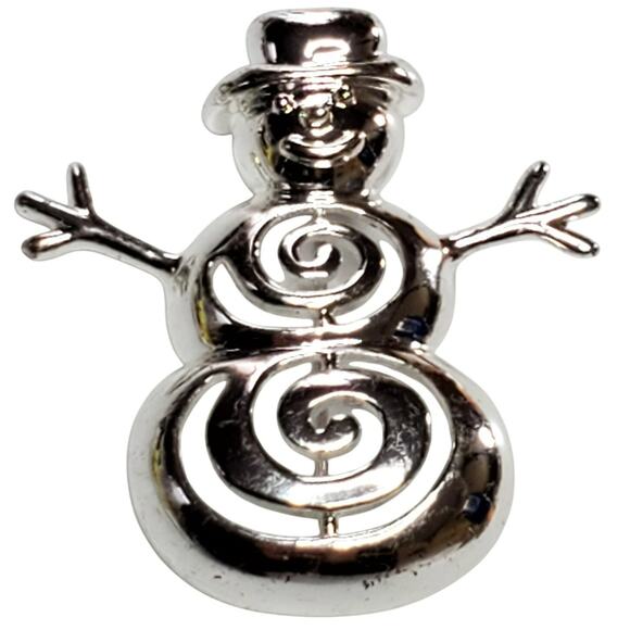 Happy Snowman Swirl Body Whimsical Winter Silver Tone Unsigned 1.5" Vtg - Picture 1 of 3